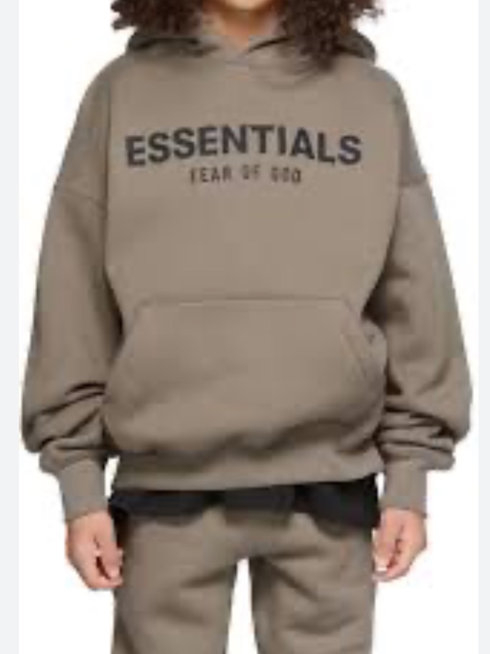 Essentials Kids Taupe Hoodie with Black Logo